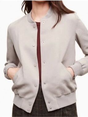Wilfred Aritzia Poussin Bomber Jacket – Taupe/Grey Snap Front Jacket SZ XS